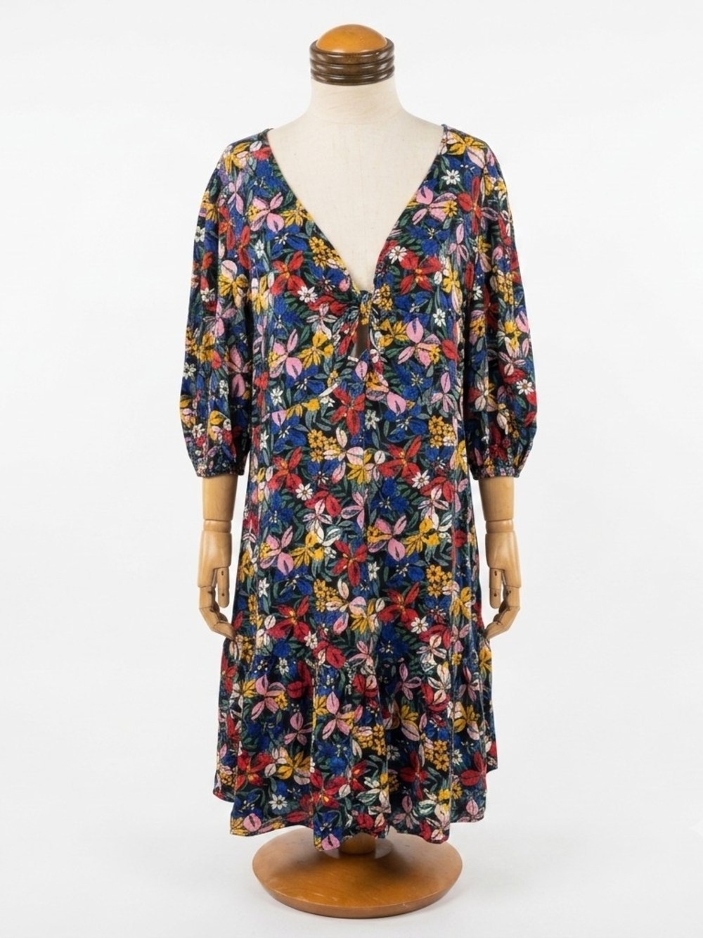 Eloquii Navy Floral V-Neck Midi Dress